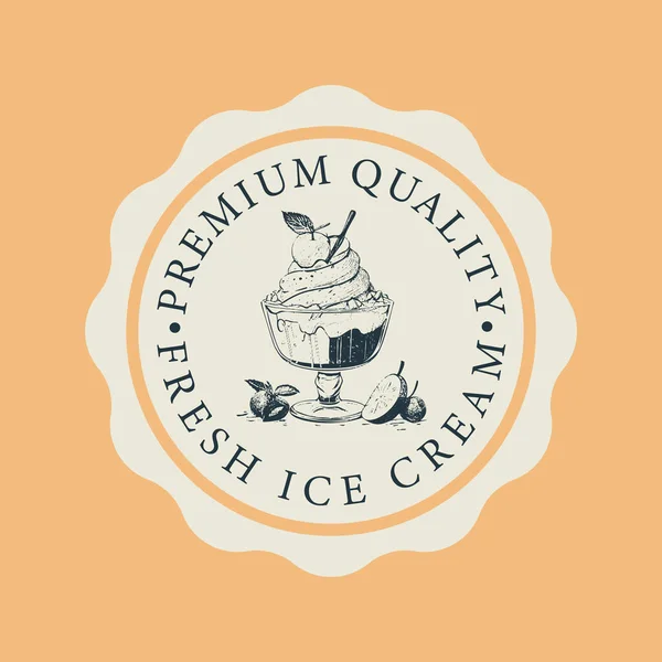 Ice Cream Hand Drawn Design Element Vintage Style Logotype Label — Stock Vector