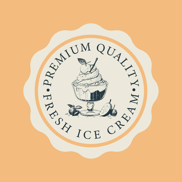 Ice cream Hand Drawn Design Element in Vintage Style for Logotype, Label, Badge and other design. Ice cream shop retro vector