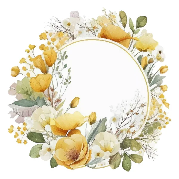 Rosas Amarelas Vintage Decorativas Broto Com Folhas Forma Quadrada Adornamento — Vetor de Stock