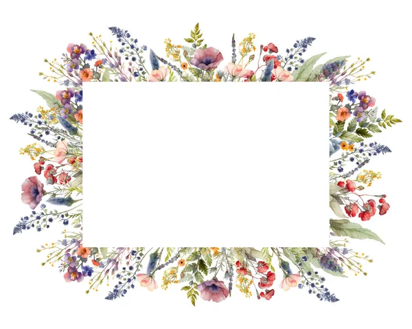 Aquarell Gemalter Floraler Rahmen Auf Weißem Hintergrund — Stockvektor