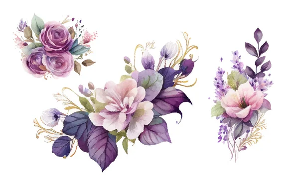 Stílusos Őszi Esküvői Csokor Virágok Elemek Elszigetelt Szerkeszthető — Stock Vector