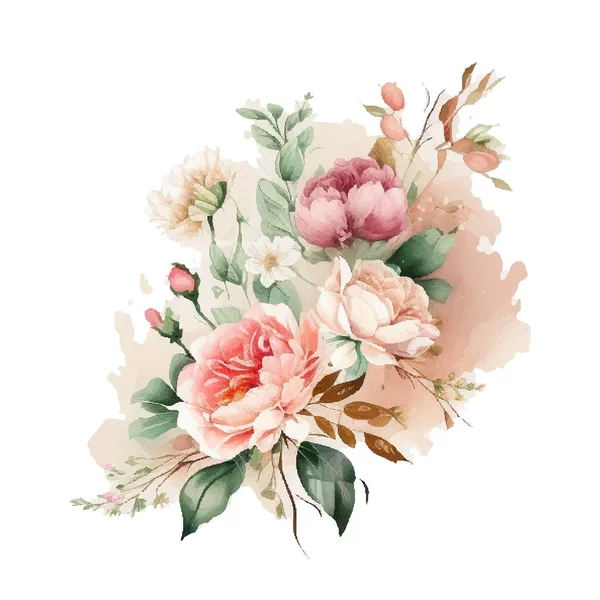 Vector Blumenstrauß Design Garten Rosa Pfirsich Lavendel Cremiges Pulver Blass — Stockvektor