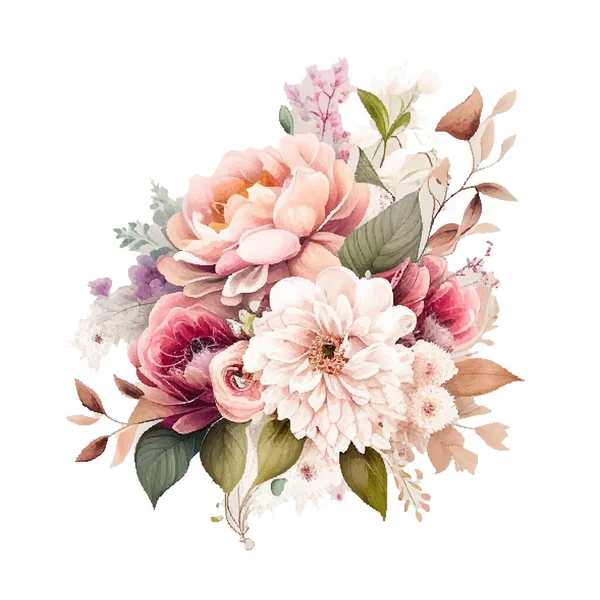 Vector Blumenstrauß Design Garten Rosa Pfirsich Lavendel Cremiges Pulver Blass — Stockvektor