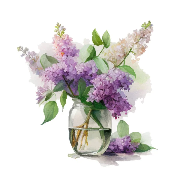 Floreciente Rama Lila Vector Acuarela Rosa Violeta Acuarela Flores Aisladas — Vector de stock
