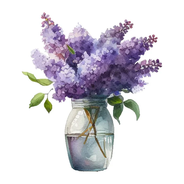 Aquarell Flieder Blüht Der Vase Vektor Isoliert — Stockvektor