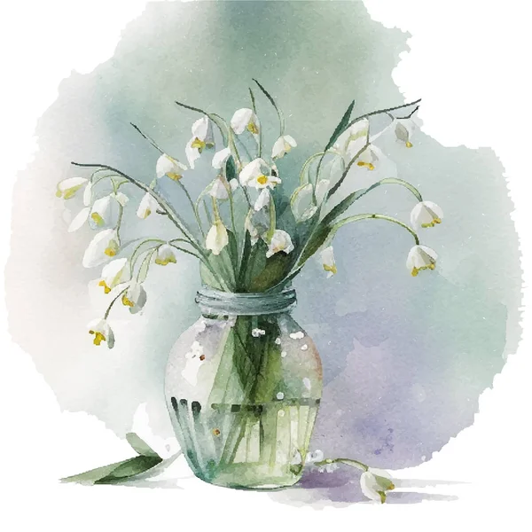 Schneeglöckchen Blühen Galanthus Handgezeichnete Realistische Vektor Illustration Von Weißen Schneeglöckchen — Stockvektor