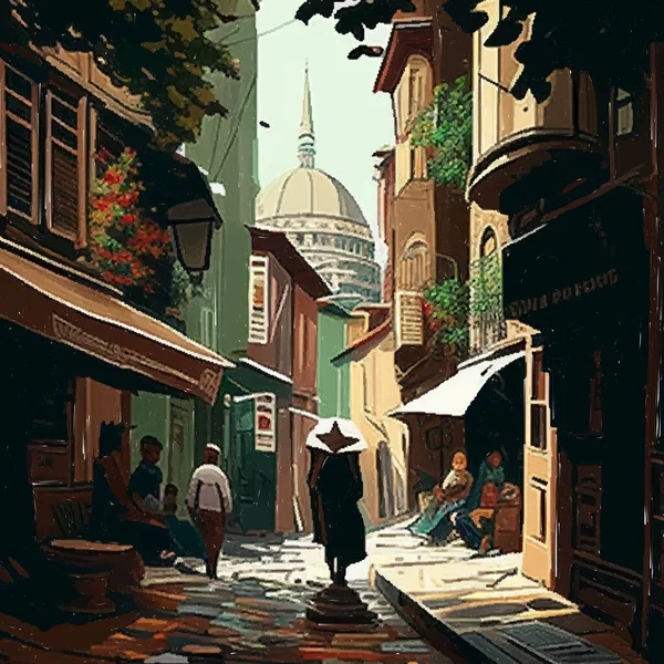 Landskap Den Turkiska Staden Istanbul Abstrakt Stadsbild Med Största Attraktionerna — Stock vektor
