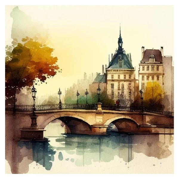 Watercolor Illustration Paris Sketch Image Autumn France — Stock Vector