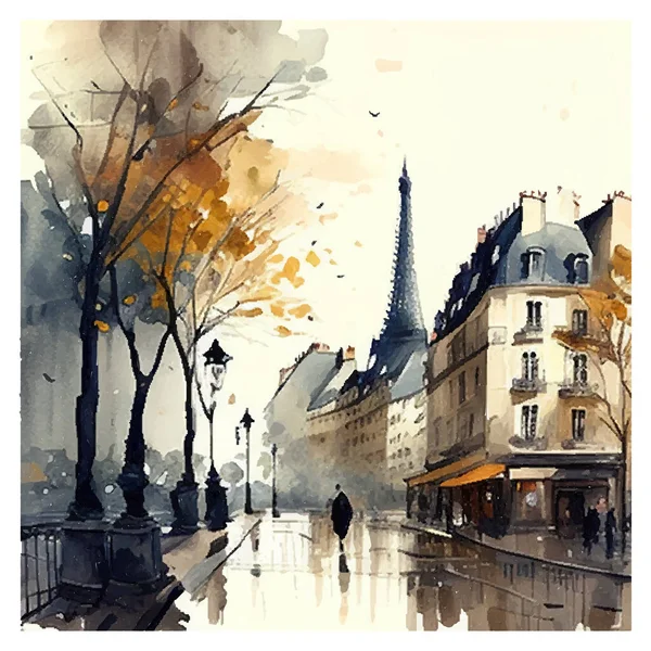 Akvarell Illustration Paris Skiss Bild Hösten Frankrike — Stock vektor