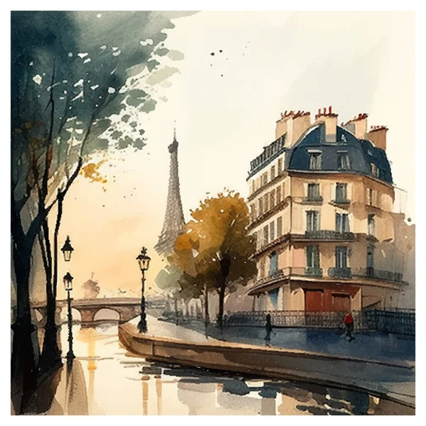 Υδατογραφία Εικονογράφηση Του Παρισιού Σκίτσο Εικόνα Του Φθινοπώρου Γαλλία — Διανυσματικό Αρχείο