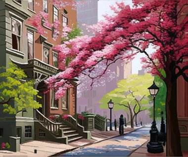 Manhattan 'da ilkbahar vektör manzara çizimi