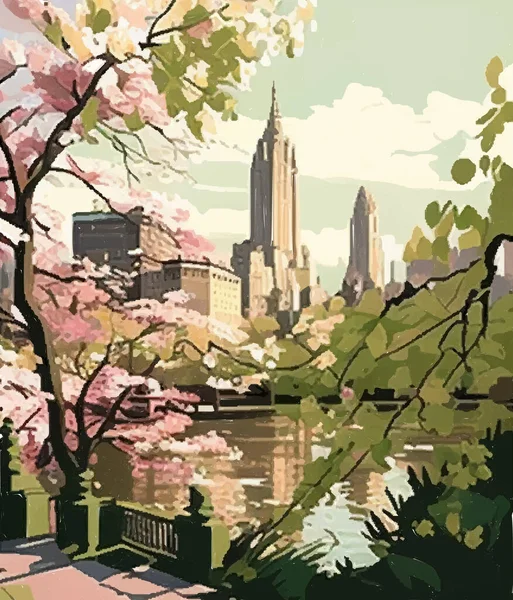 Векторная Иллюстрация Весной Манхэттене — стоковый вектор