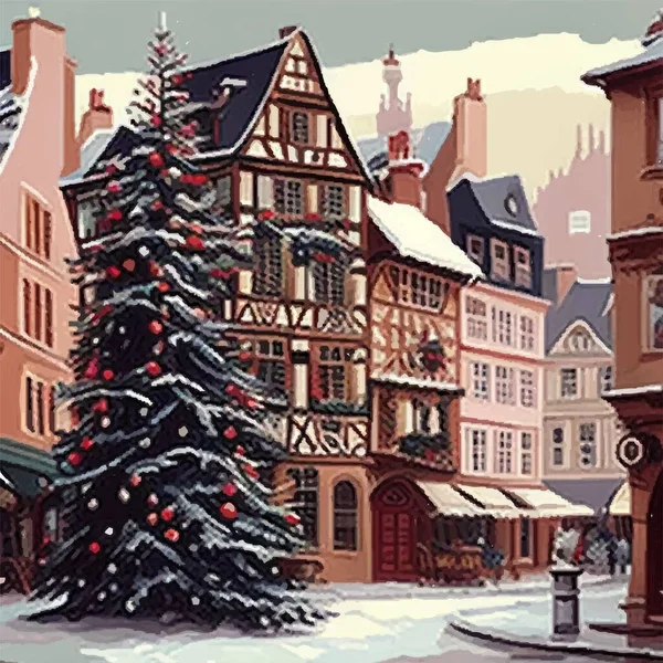 Boże Narodzenie Miasto Ulica Zimowe Wieczory — Wektor stockowy