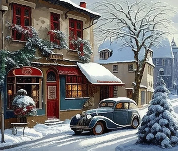 圣诞节的古镇街在冬季的一天 — 图库矢量图片