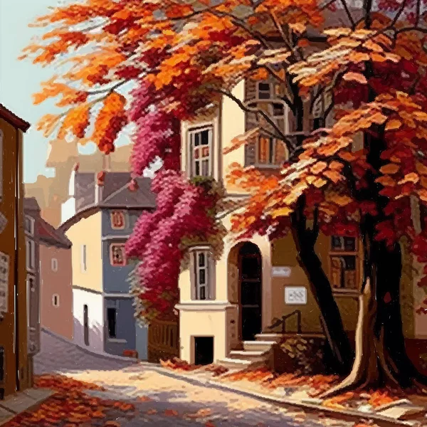 Осенняя Природа Деревня Страна Городские Пейзажи Векторная Иллюстрация Природного Городского — стоковый вектор