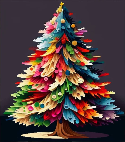 Arbre Noël Avec Étoile Noël Boules Lumières Sapin Vert Pin — Image vectorielle