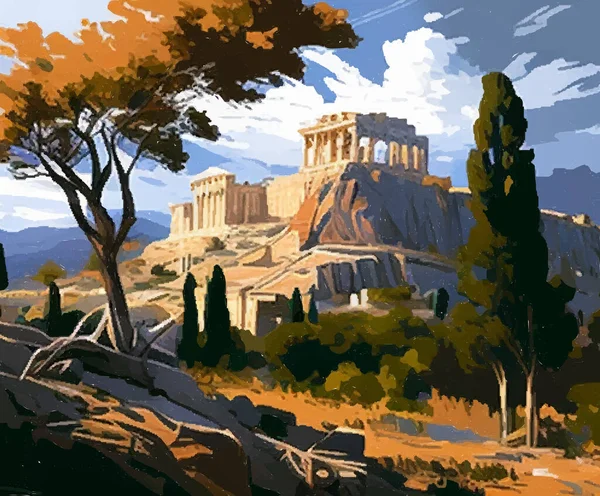 Acquerello Acropoli Atene Vettore — Vettoriale Stock