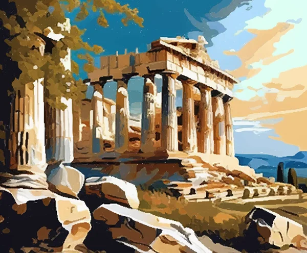 Akwarela Akropol Wektor Aten — Wektor stockowy