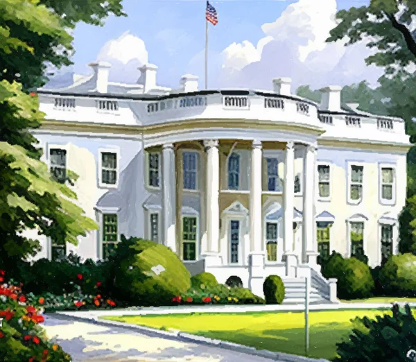 Gedung Putih Washington Vektor Grafik Dari Sisi Selatan Dari Fasad - Stok Vektor