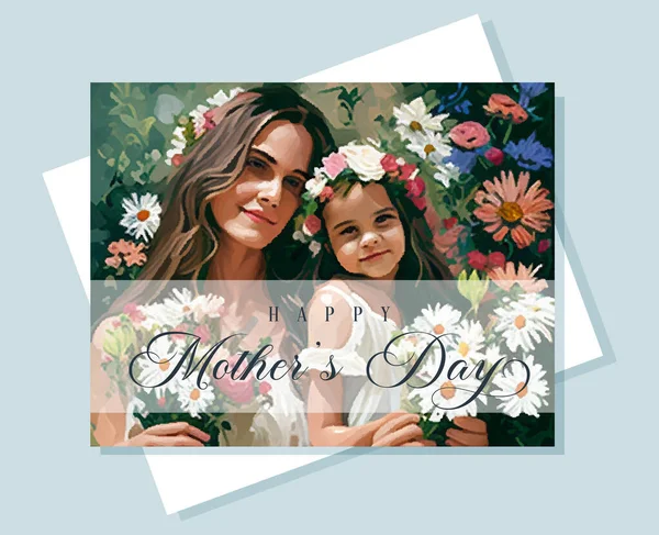 Happy Mothers Day. The girl gives his mother a bouquet of flowers. card for the holiday Mothers Day.