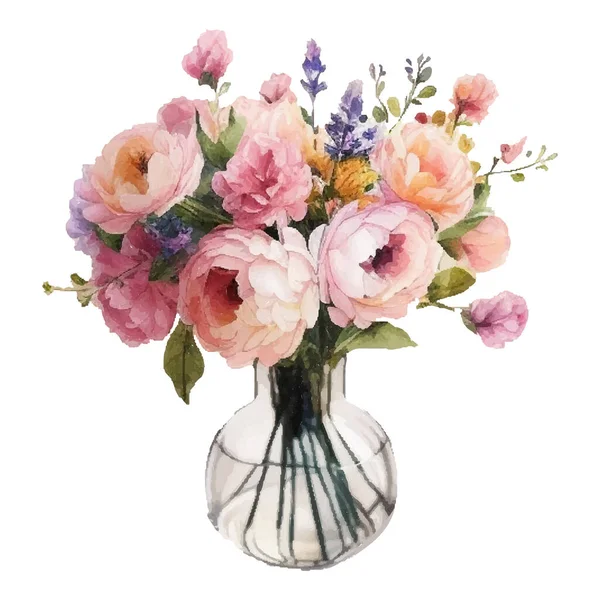 Vintage Λουλούδι Υδατογραφία Έννοια Άνοιξη Vintage Μπουκέτο Λουλουδιών Ανοιξιάτικα Λουλούδια — Διανυσματικό Αρχείο
