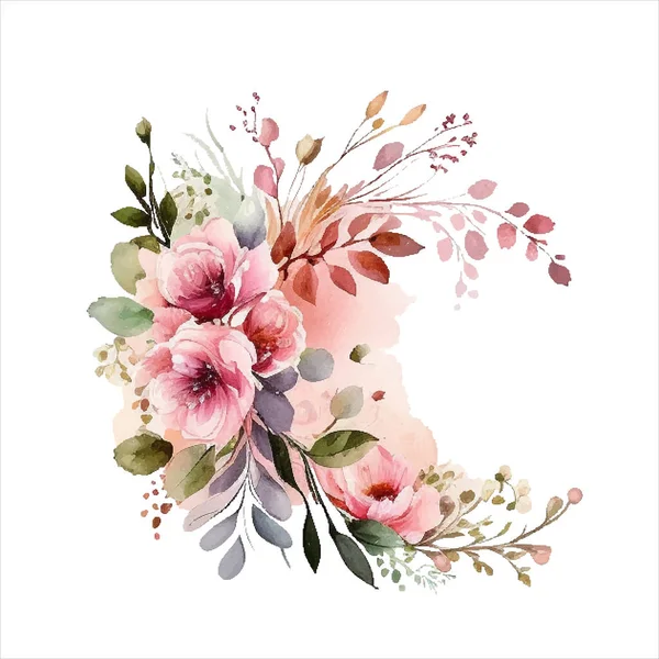 분홍색 흰색의 조랑말 장미꽃 디자인둥근 초대장 프레임 열광적 결혼식 컬러는 — 스톡 벡터