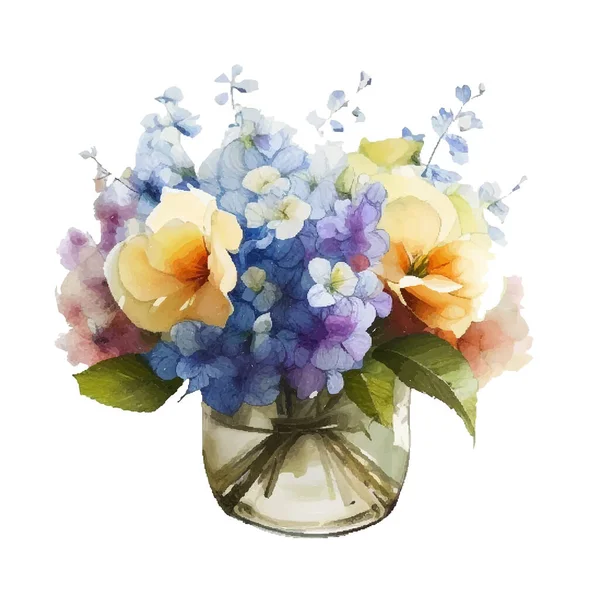 Гортензія Фіолетова Блакитна Квіткова Ваза Квітковий Інтер Єрний Декор Ілюстрація — стоковий вектор
