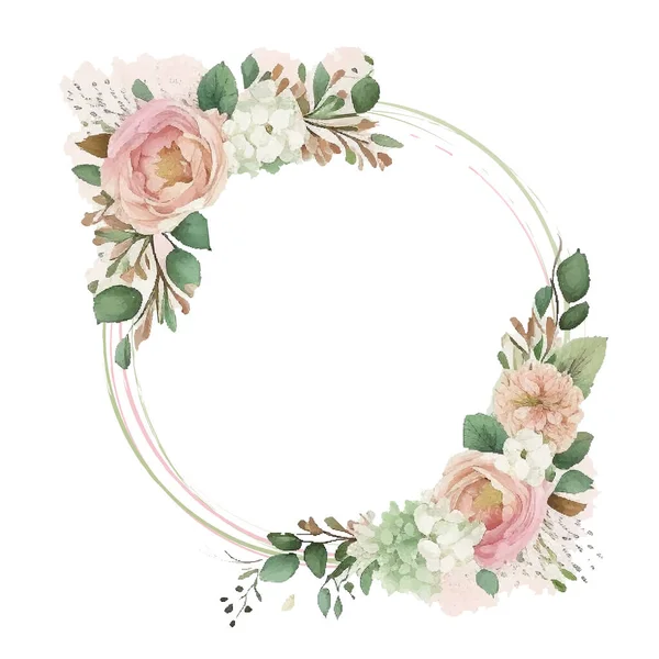 Wreath Flowers Leaves Branches Vintage Watercolor Style Vector — Stock Vector
