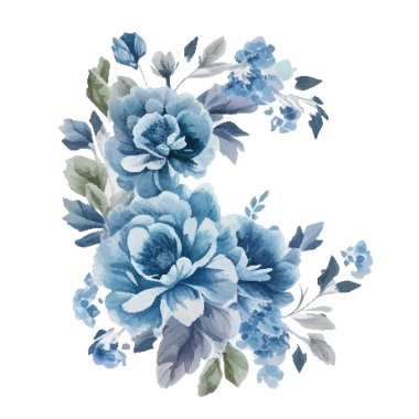 Suluboya mavi renkli çiçek çerçevesi. vektör