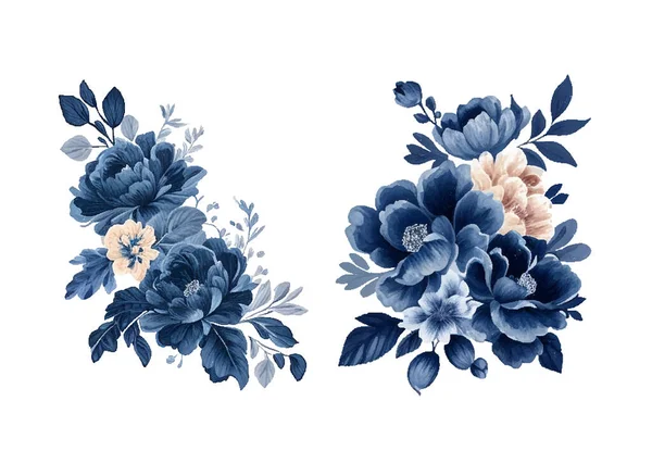 ネイビーブルーの水彩の花がセット 結婚式のコンセプト ベクトルデザイン — ストックベクタ