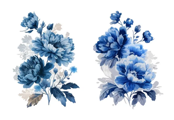 Vector Vintage Watercolor Blue Flowers — Stock Vector