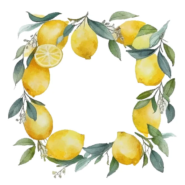 白地に手描きの水彩画レモンのフレーム ベクターイラスト — ストックベクタ