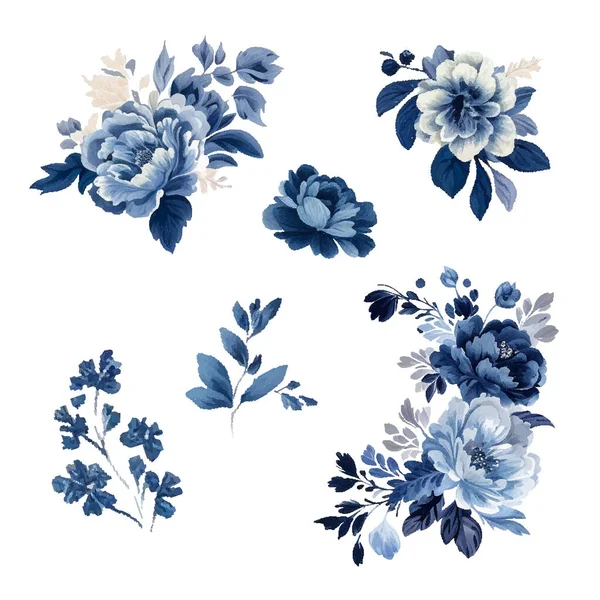 stock vector Navy blue watercolor flowers set. Wedding concept. Vector design elements for greeting card or invitation designVintage watercolor