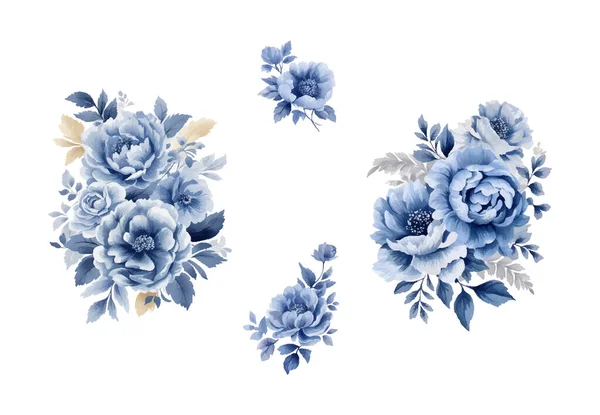 水彩ネイビーブルーの花々 ヴィンテージベクトルの花 — ストックベクタ