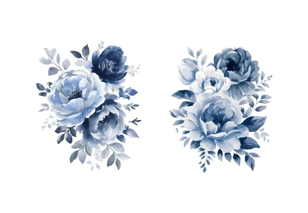水彩ネイビーブルーの花々 ヴィンテージベクトルの花 — ストックベクタ