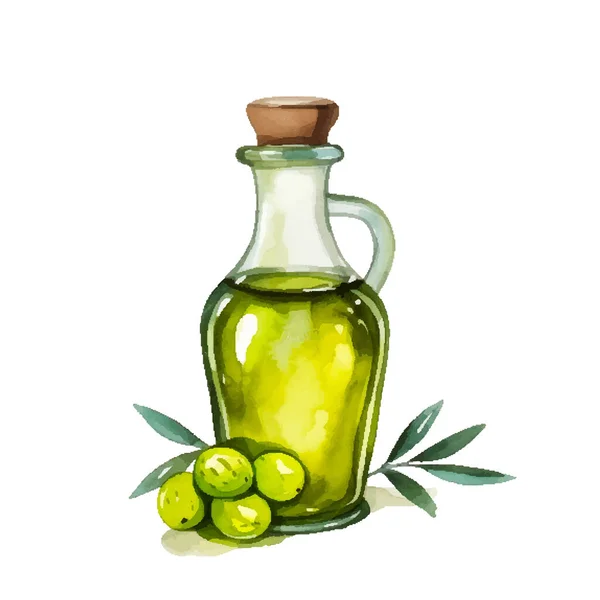 Vektorová Ilustrace Olivové Láhve Ručně Kreslený Akvarel — Stockový vektor