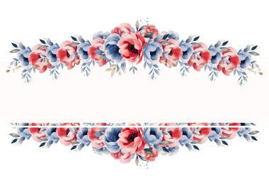 Çerçeve, çiçeklerle sınır, yapraklar ve dallar eski suluboya tarzında. Vektör