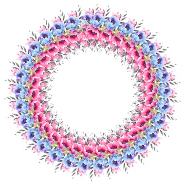 Çiçekli, yapraklı ve dallı çelenkler suluboya tarzında. Vektör çemberi çerçevesi, Vintage