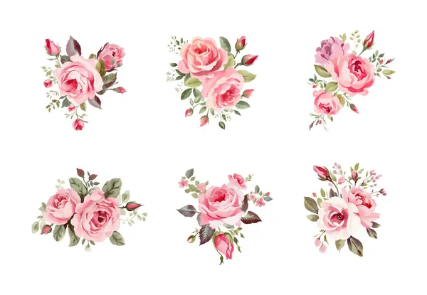 Set of floral branch. Flower pink rose, green leaves. Wedding concept with flowers.