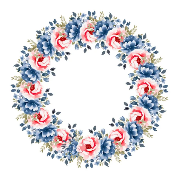Věnec Květinami Listy Větvemi Starém Akvarelovém Stylu Rám Vektorového Kruhu — Stockový vektor