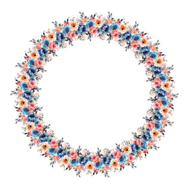 Sonbahar çiçekli çelenk, yapraklar ve dallar suluboya tarzında. Vektör