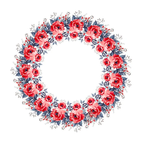Cadre Aquarelle Avec Vecteur Fleurs Roses Rouges — Image vectorielle