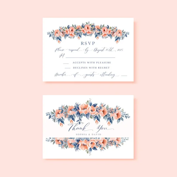Mariage Rsvp Merci Cartes Florales Design Avec Des Fleurs Pastel — Image vectorielle