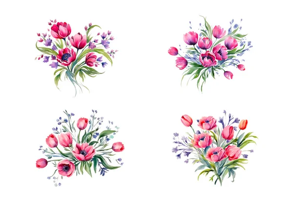 水彩缤纷的野花 与世隔绝 集抽象春野花 花叶为一体 风格简约 — 图库矢量图片