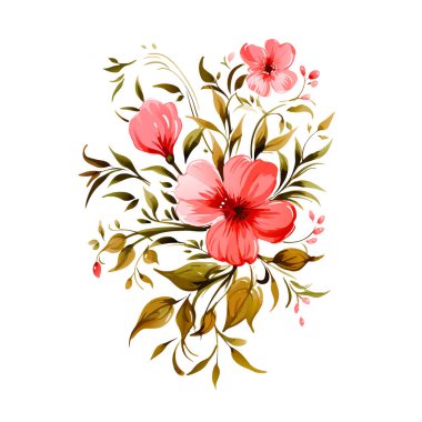 Suluboya pembe çiçek buketi, izole. Soyut bahar yabani çiçekleri