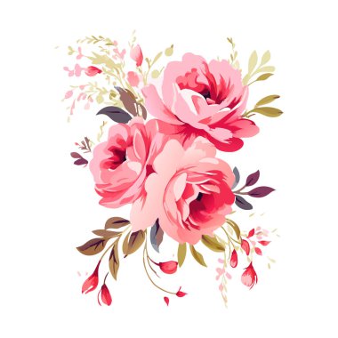 Suluboya pembe çiçek dalı. İzole edilmiş
