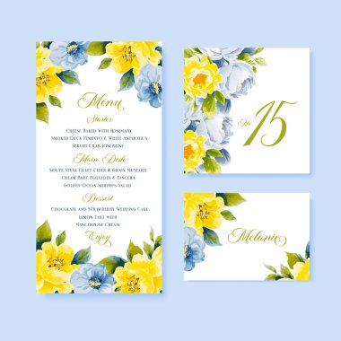 Dusty Pink and Yellow Floral wedding cards. clipart