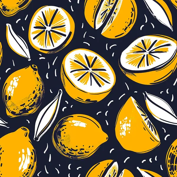 Abstrakte Nahtlose Muster Mit Zitronen Kreisen Punkten Stilisierte Zitrusfrüchte Wiederholt — Stockfoto
