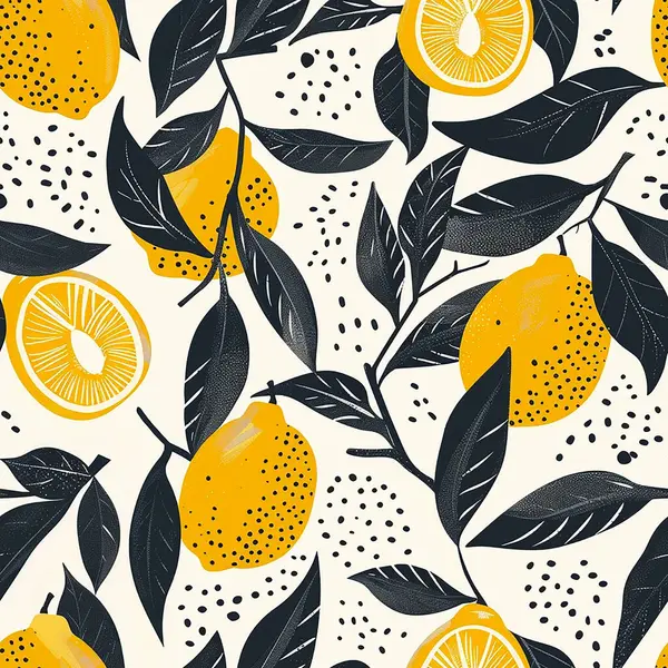 Abstrakte Nahtlose Muster Mit Zitronen Kreisen Punkten Stilisierte Zitrusfrüchte Wiederholt — Stockfoto