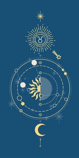 Zodiac Astrologie Horoscoop Tekens Lineair Ontwerp Vector Illustraties Retro Stijl — Stockvector